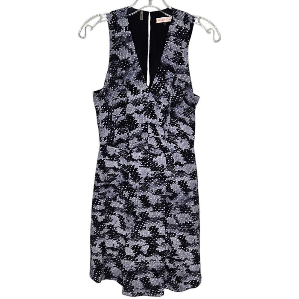 Rebecca Taylor Summer Storm Silk Printed sheath Dress Sz 2 gray black open back - Picture 3 of 10